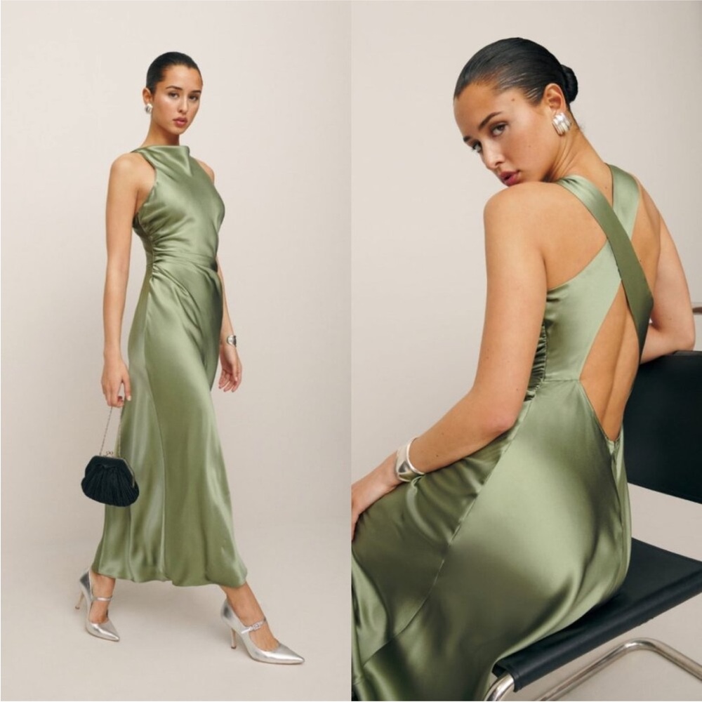 Reformation Casette Silk Dress Artichoke